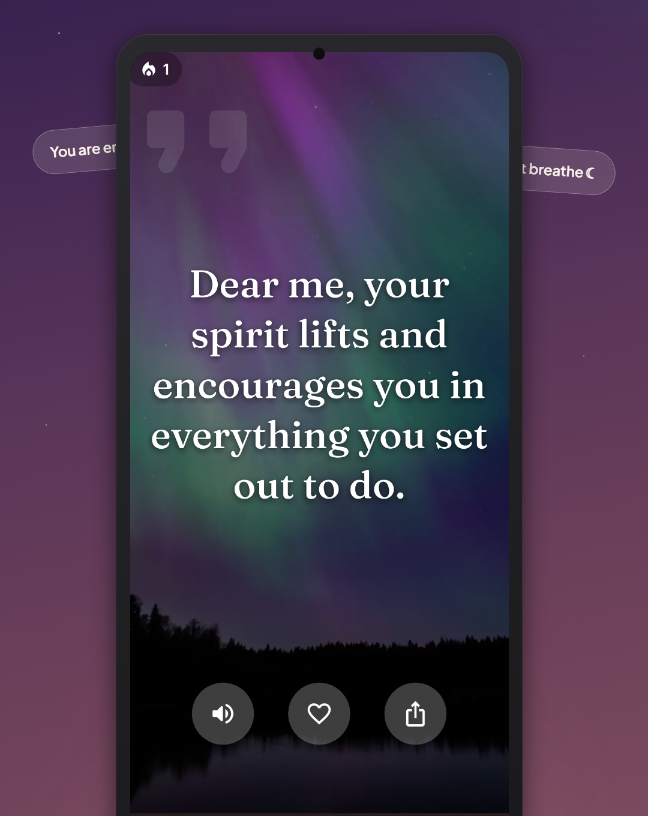 Dear Me daily affirmation on an aurora backdrop