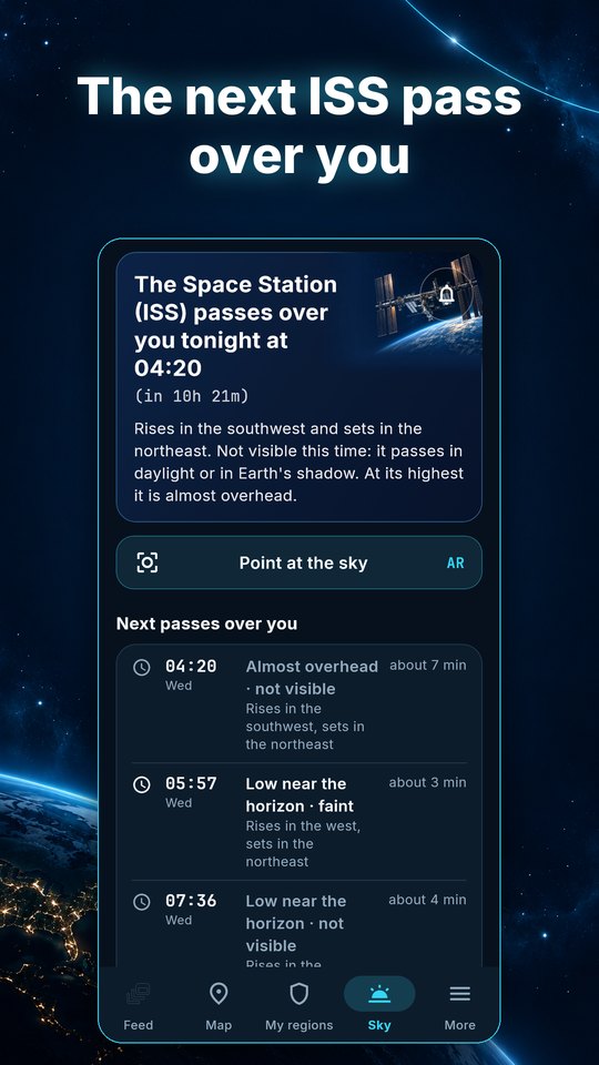 Sky: next Space Station pass and northern lights chance