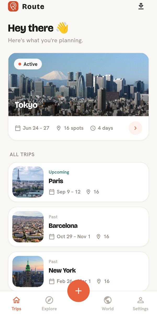 Route trips home screen