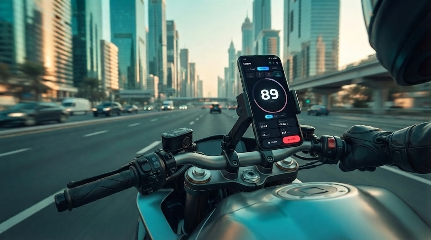 SpeedY on a motorcycle in the city