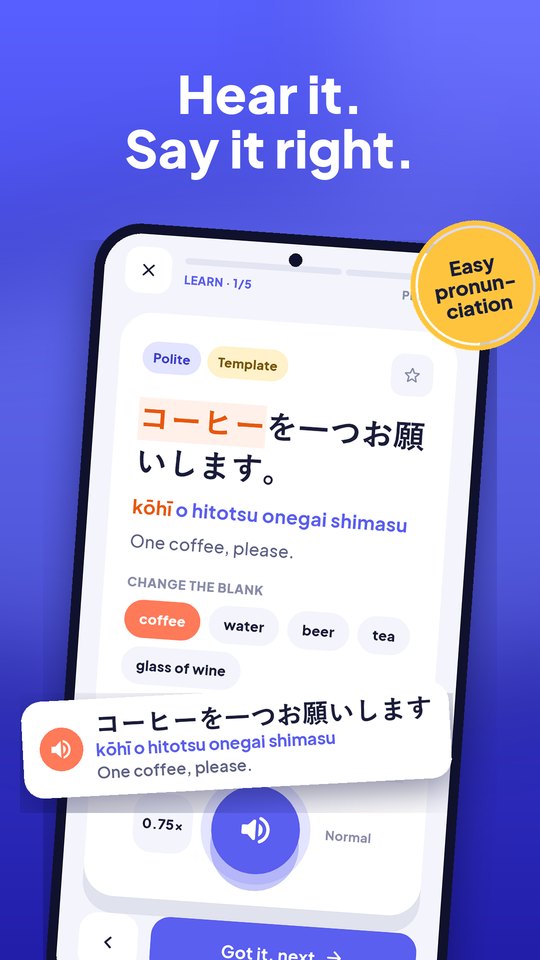 Learn card with audio and easy pronunciation