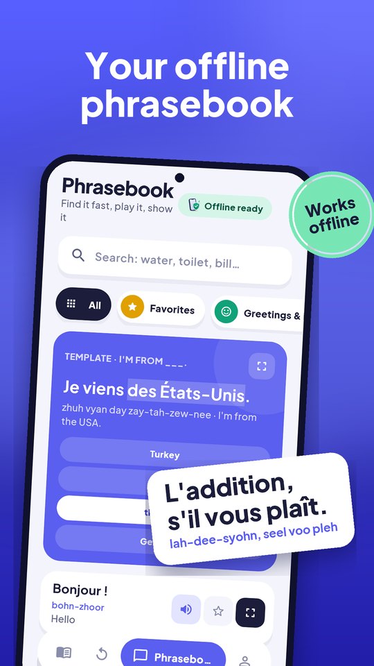 Offline phrasebook with show cards